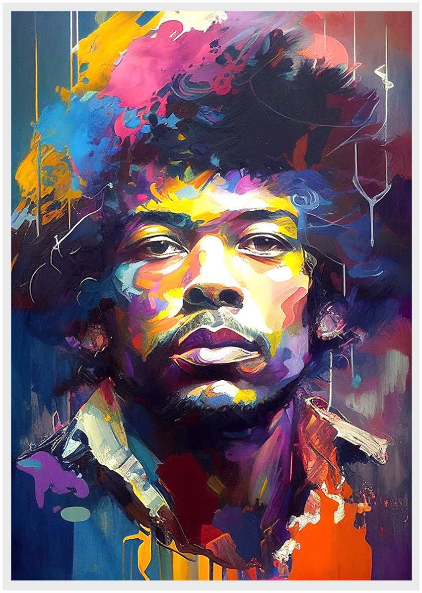 P171 AI Artistry Jimi Hendrix Printed Designs on Canvas, Poster, Mugs, Cushion Covers, and T-Shirts