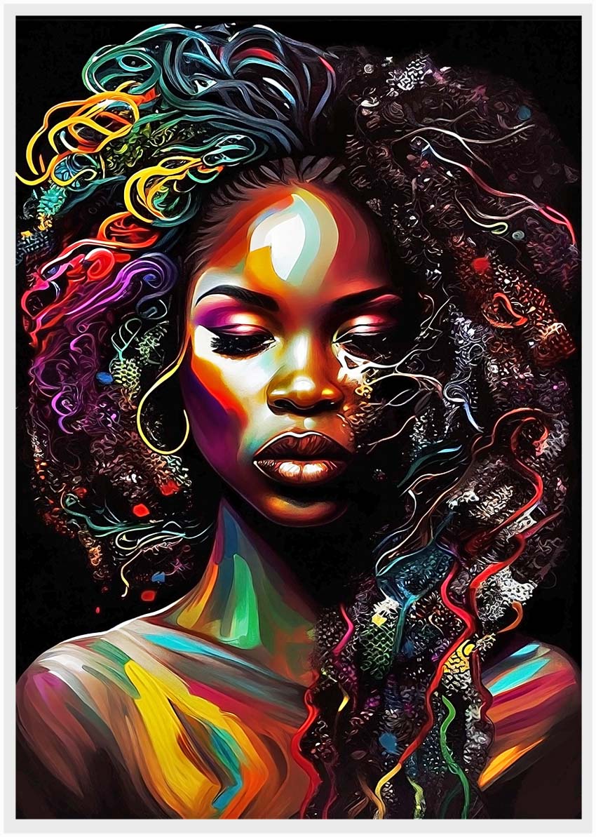 T70 African Woman Painting Effect Canvas Art Prints, T-Shirts, Posters, and Mugs, Cushion Cover Expressive Collection