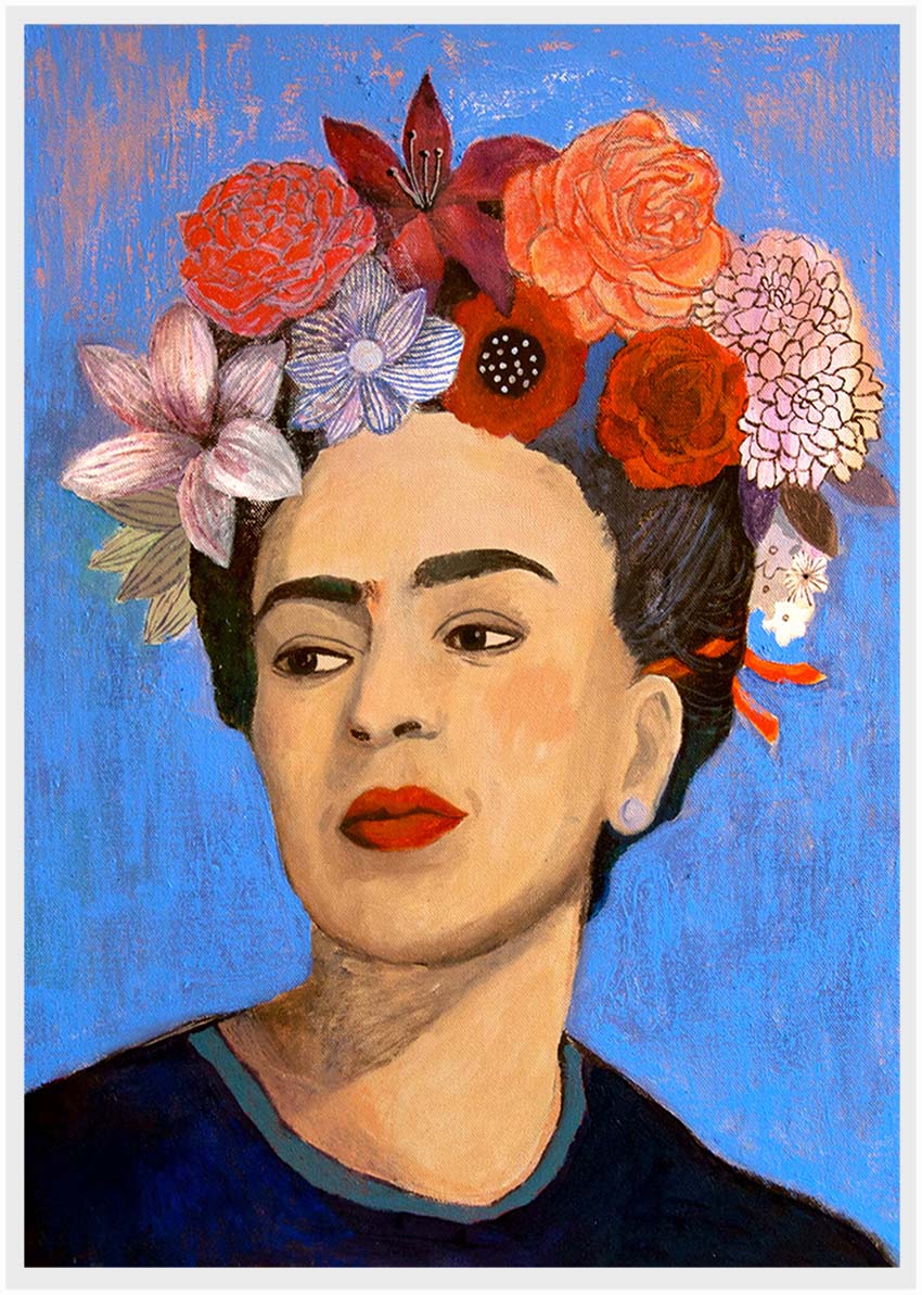 P119 Frida Kahlo and Flowers Canvas Art Prints, T-Shirts, Posters, and Mugs, Cushion Cover Expressive Collection