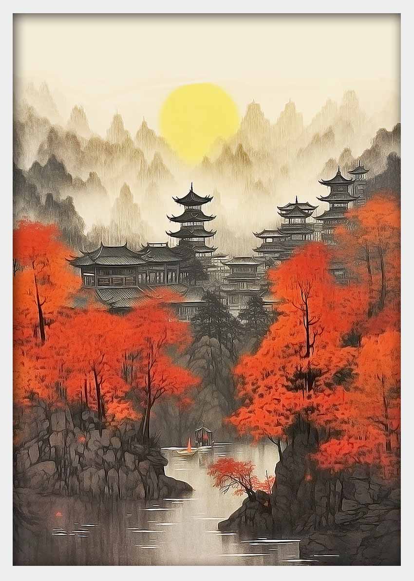 T353 Chines Landscape Canvas Art Prints, T-Shirts, Posters, and Mugs, Cushion Cover Expressive Collection