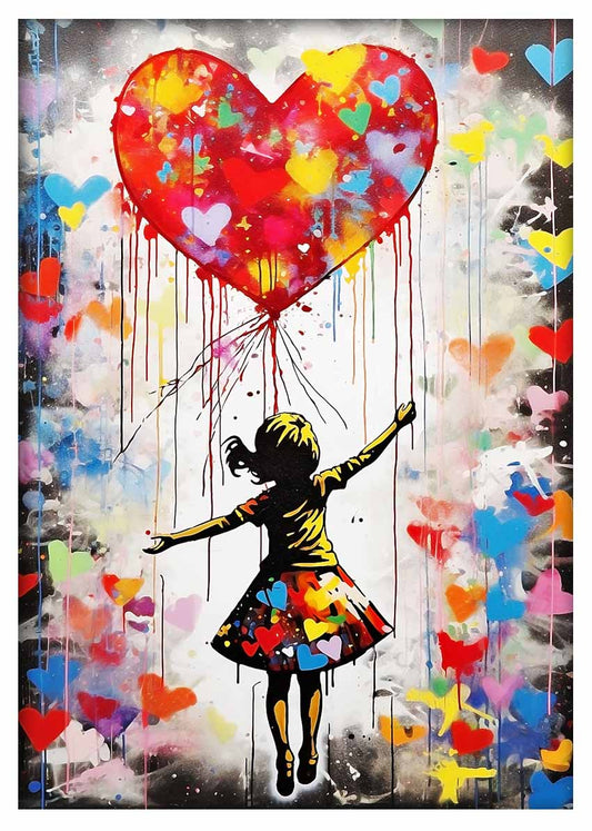 T472 Girl with heart balloon Canvas Art Prints, T-Shirts, Posters, and Mugs, Cushion Cover Expressive Collection