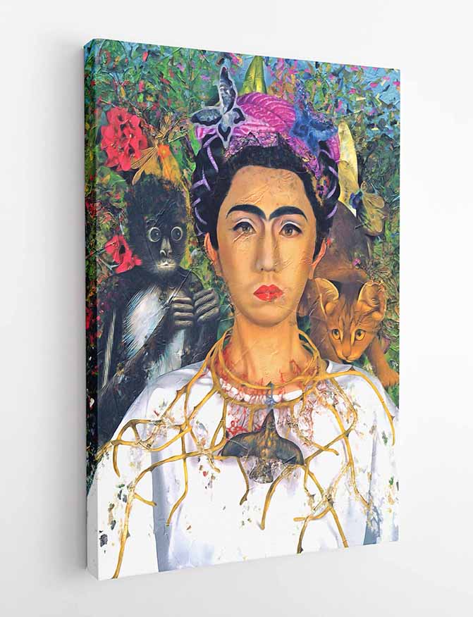 P81 Frida Kahlo and Flowers Canvas Art Prints, T-Shirts, Posters, and Mugs, Cushion Cover Expressive Collection