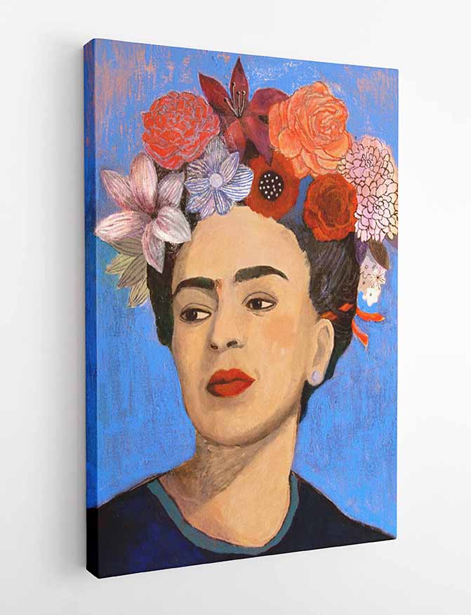 P119 Frida Kahlo and Flowers Canvas Art Prints, T-Shirts, Posters, and Mugs, Cushion Cover Expressive Collection