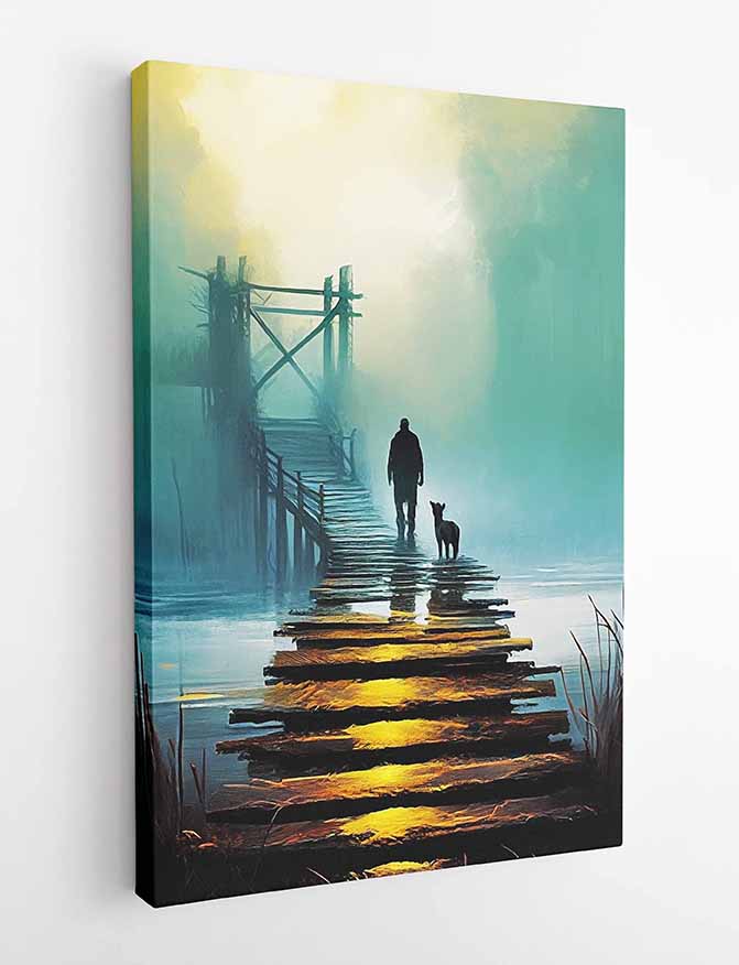 T61 man walking on the bridge Canvas Art Prints, T-Shirts, Posters, and Mugs, Cushion Cover Expressive Collection