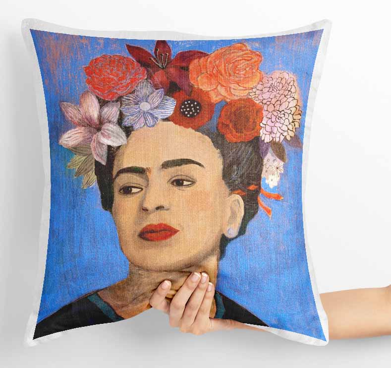 P119 Frida Kahlo and Flowers Canvas Art Prints, T-Shirts, Posters, and Mugs, Cushion Cover Expressive Collection