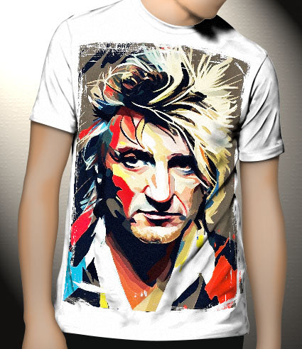 P155 AI Artistry Rod Stewart Printed Designs on Canvas, Poster, Mugs, Cushion Covers, and T-Shirts