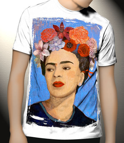 P119 Frida Kahlo and Flowers Canvas Art Prints, T-Shirts, Posters, and Mugs, Cushion Cover Expressive Collection